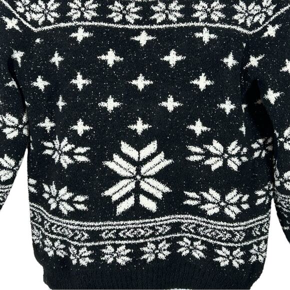 Barefoot Dreams CozyChic Seaside Pullover Black Fair Isle Crew Neck Size Large - Picture 6 of 13